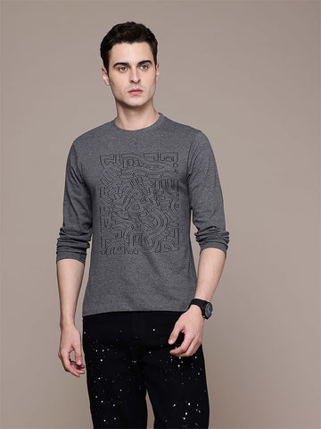 Mens Grphic Long Sleeve Andhra melange T-Shirt