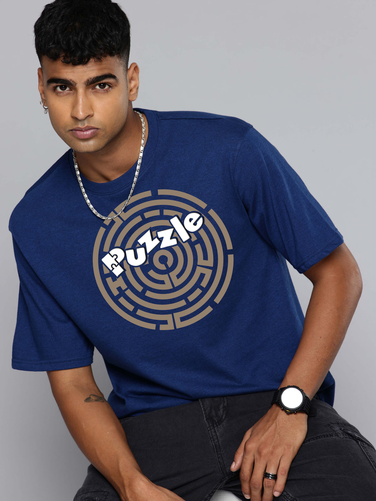 Graphic Oversized Circle Puzzle Tshirt