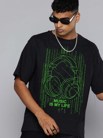 Graphic Oversized Headphone Print Tshirt