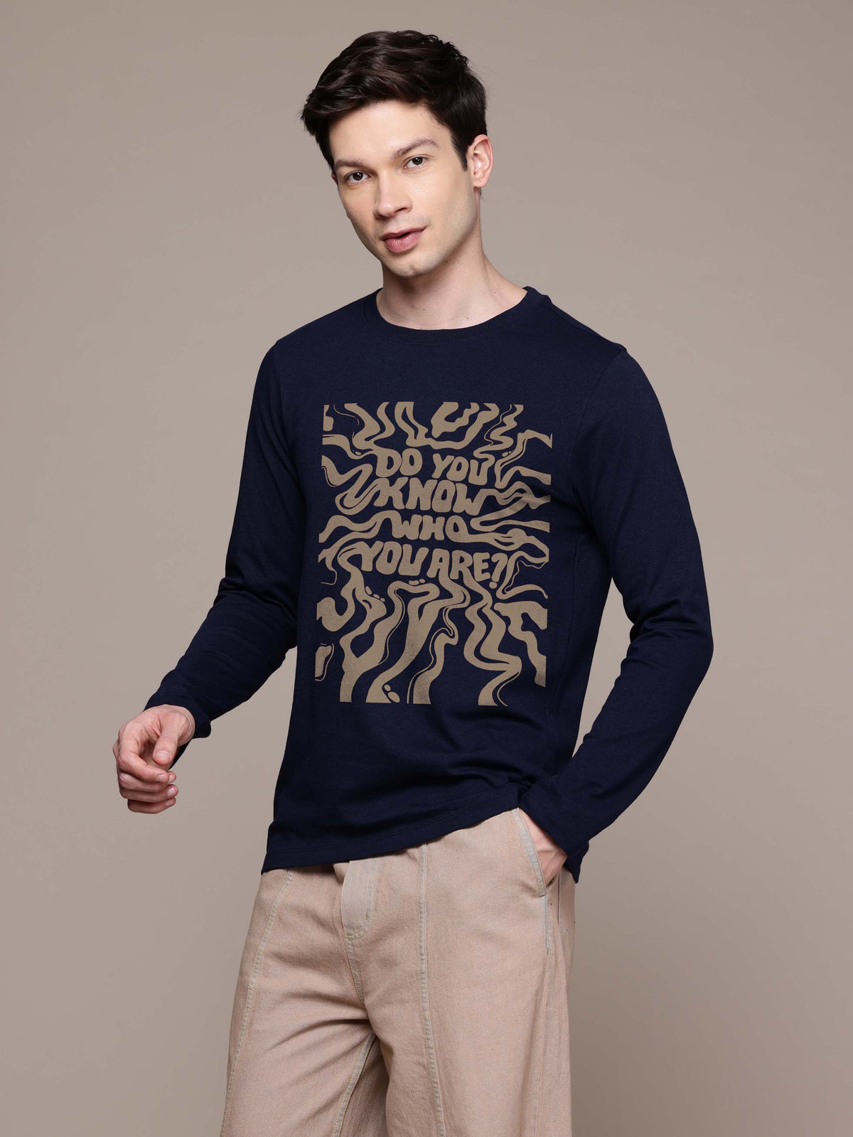 Mens Graphic Long Sleeve Navy T-Shirt