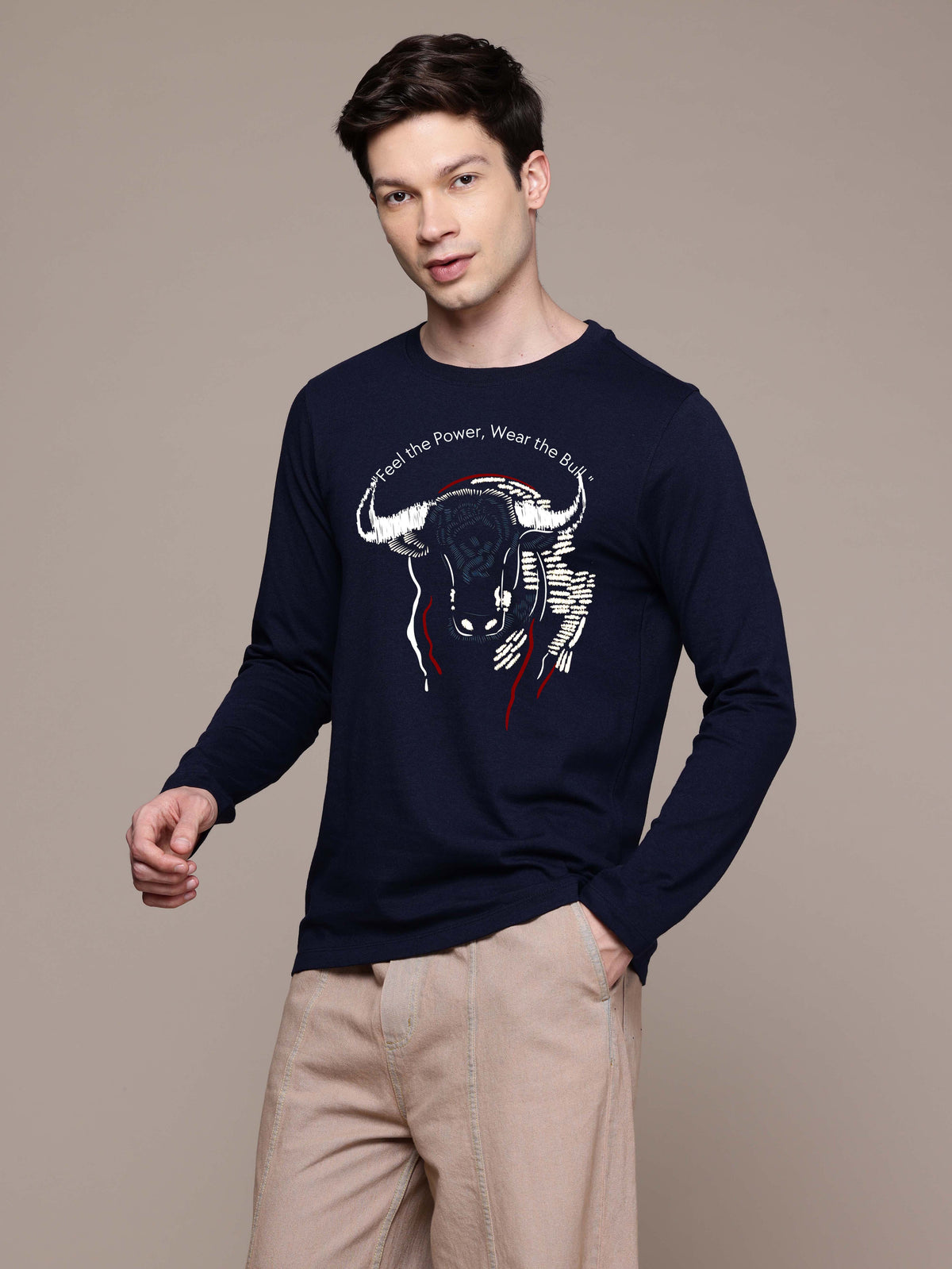 Mens Graphic Long Sleeve Navy T-Shirt