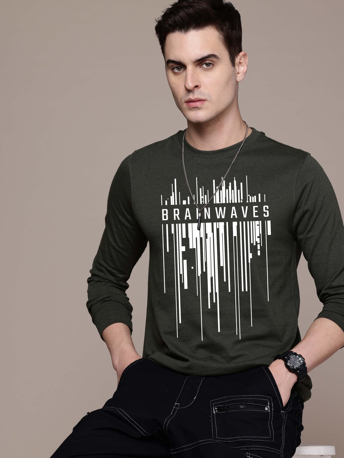 Mens Graphic Long Sleeve Burgundy T-Shirt