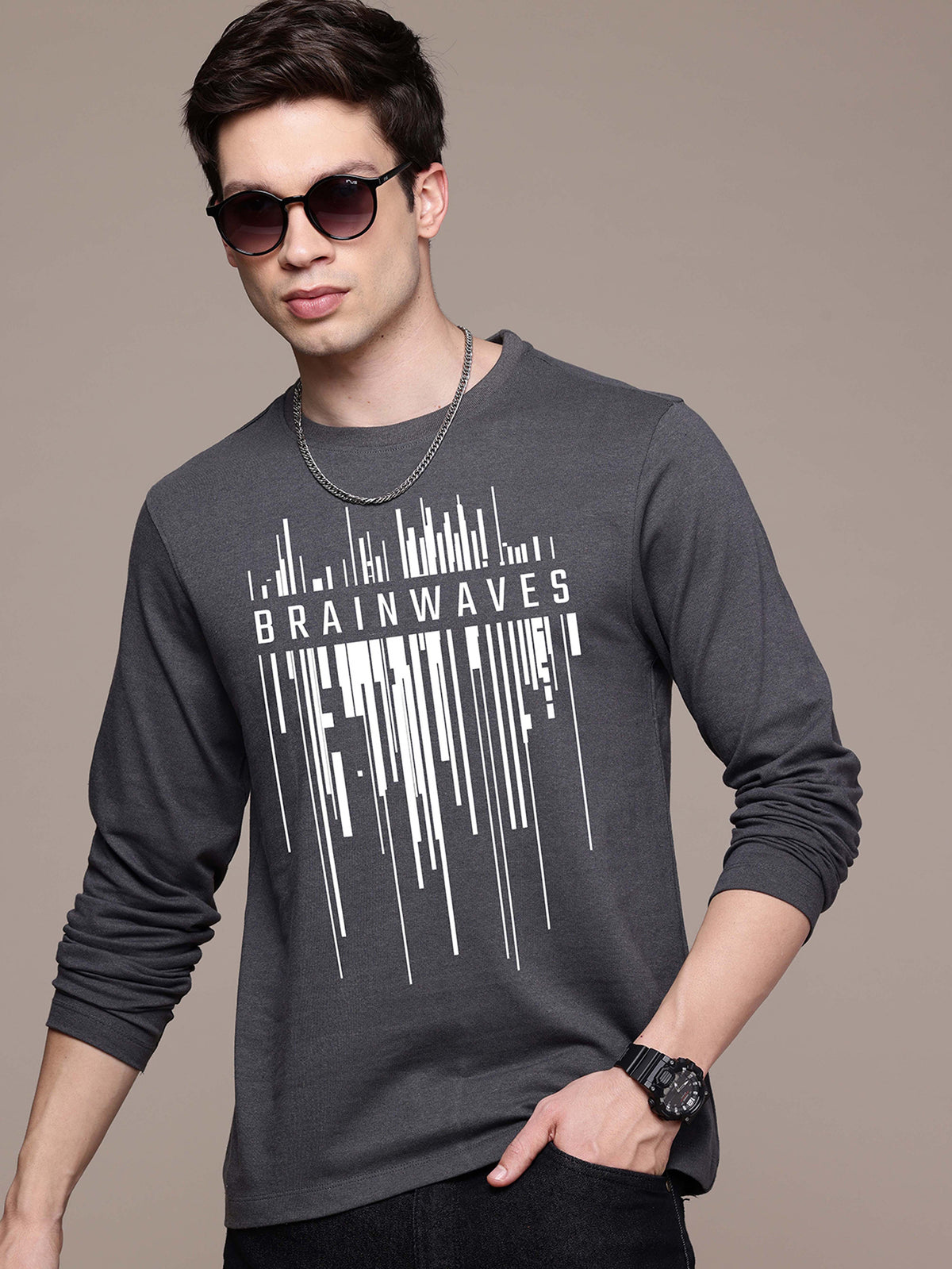 Mens Graphic Long Sleeve Burgundy T-Shirt