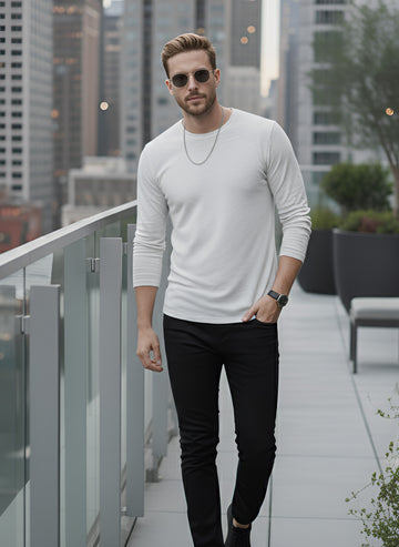 Long Sleeve White Melange  T-Shirt