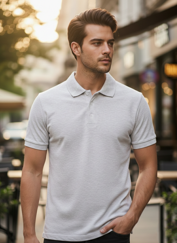 White Melange Polo T-Shirt