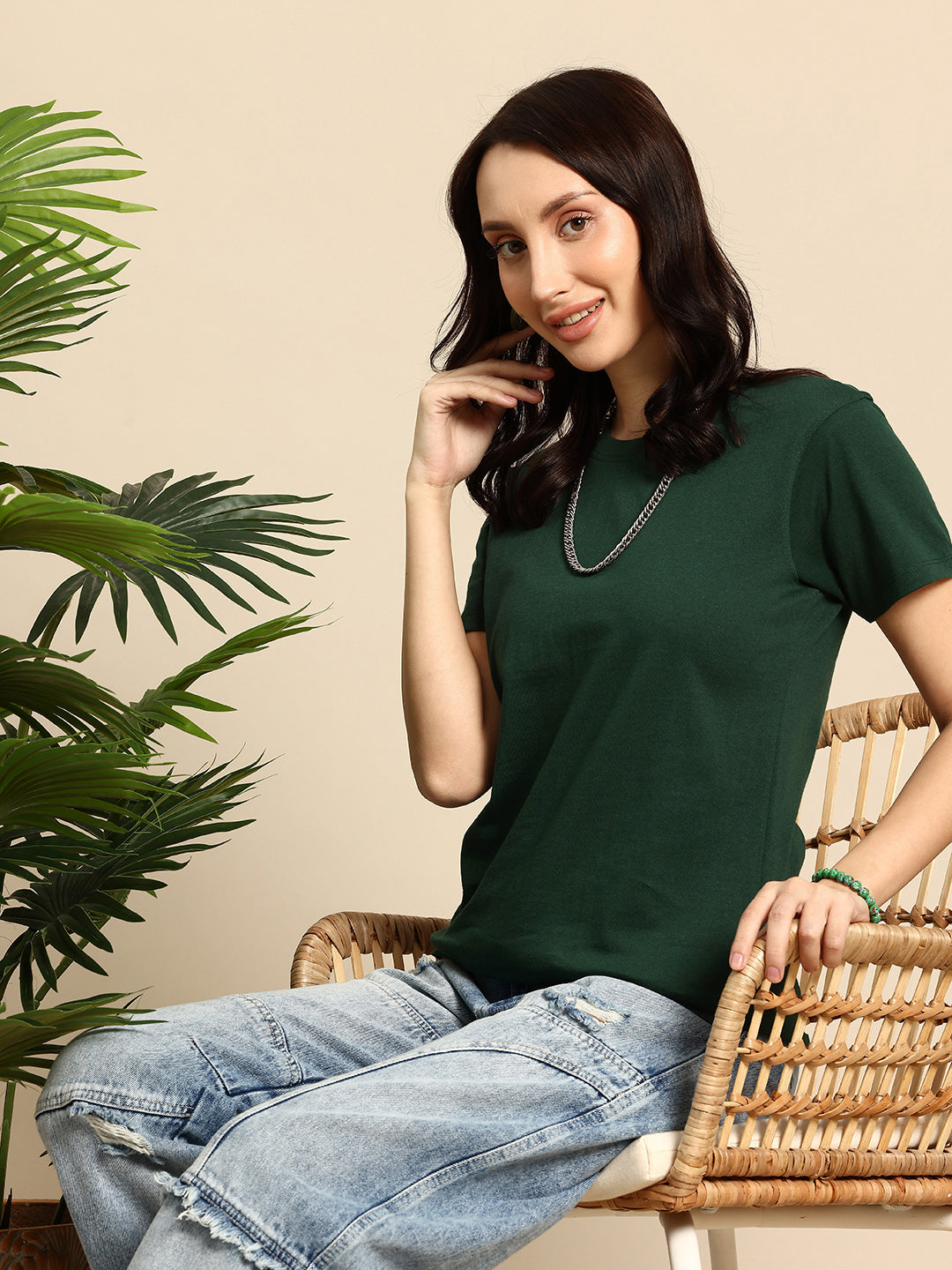 Half Sleeve Bottle Green T-Shirt