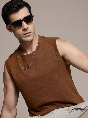 Sleeveless  Mustard Brown T-Shirt