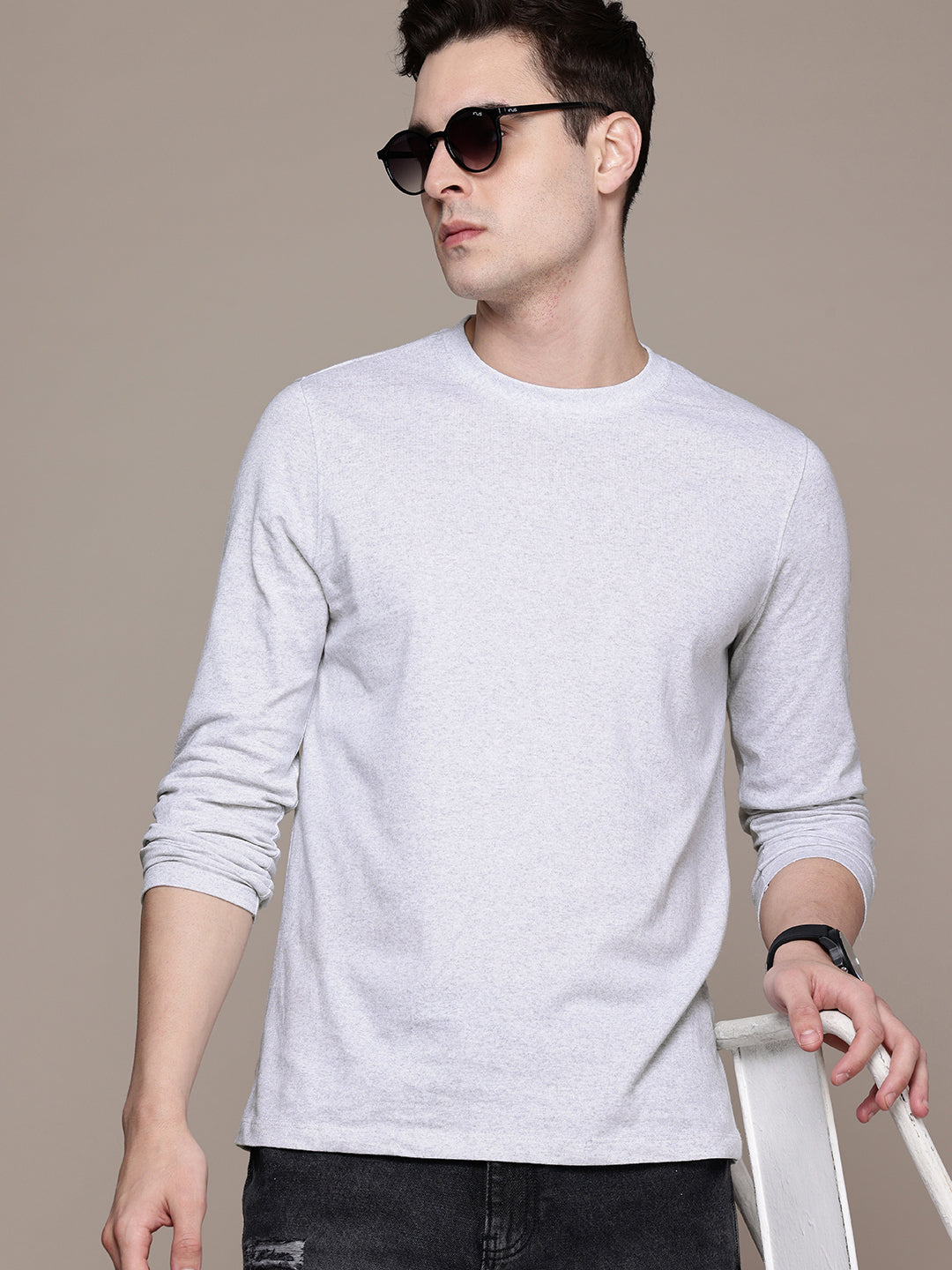 Long Sleeve White Melange  T-Shirt