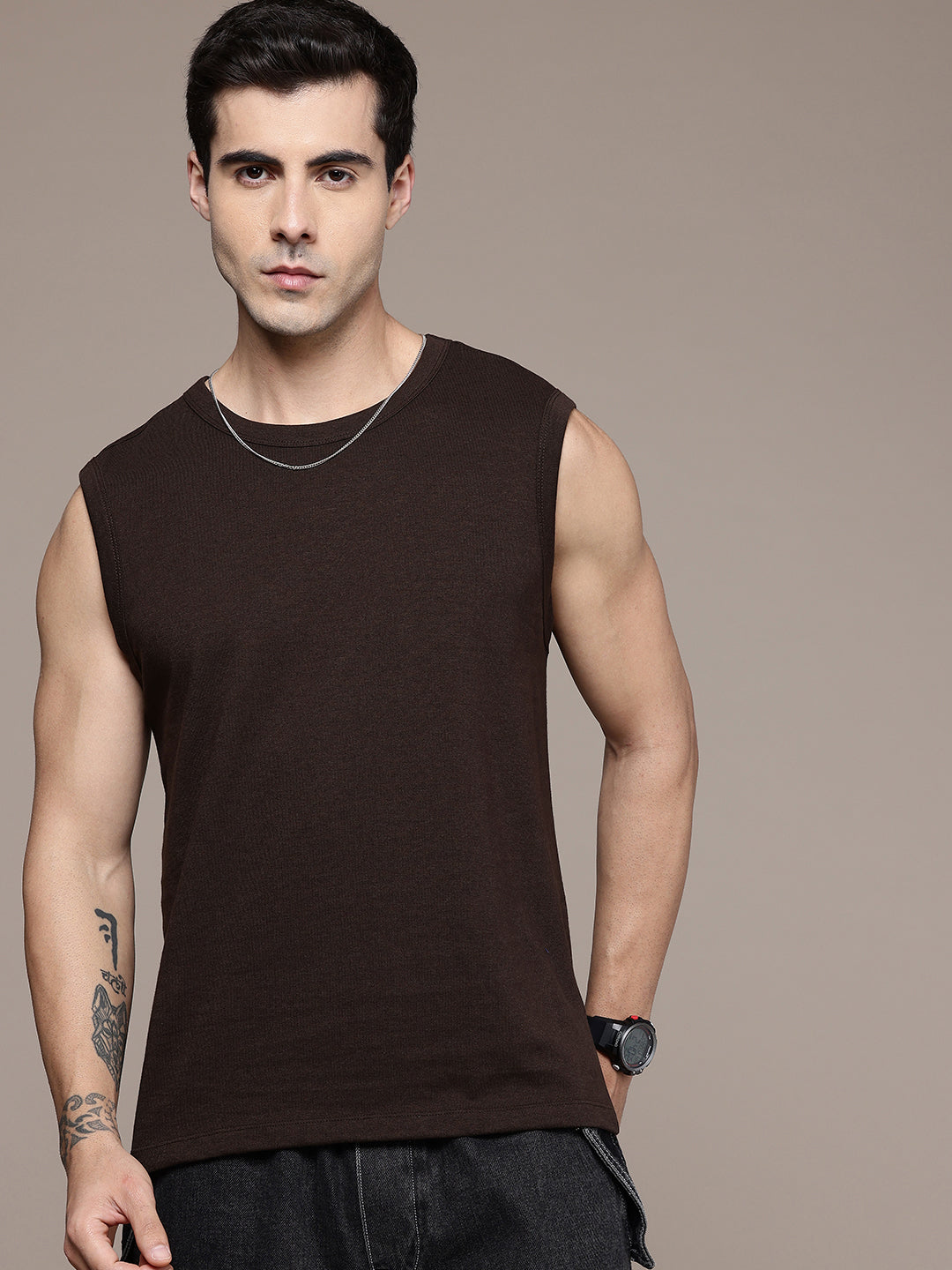 Sleeveless  Coffee Brown  T-Shirt