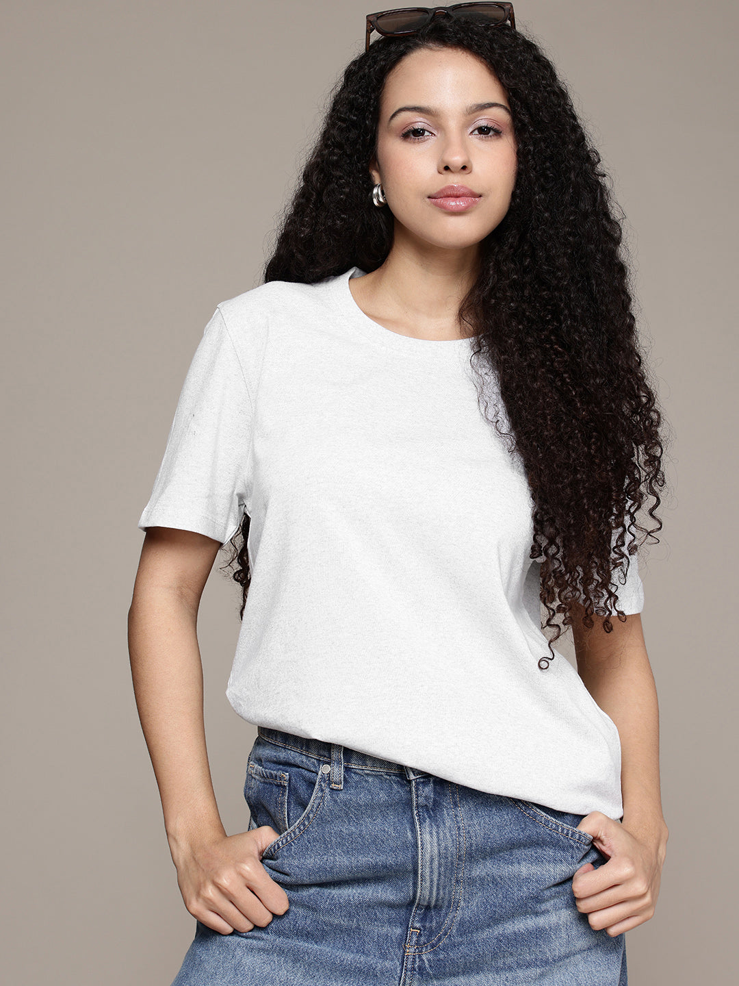 Half Sleeve White Melange T-Shirt