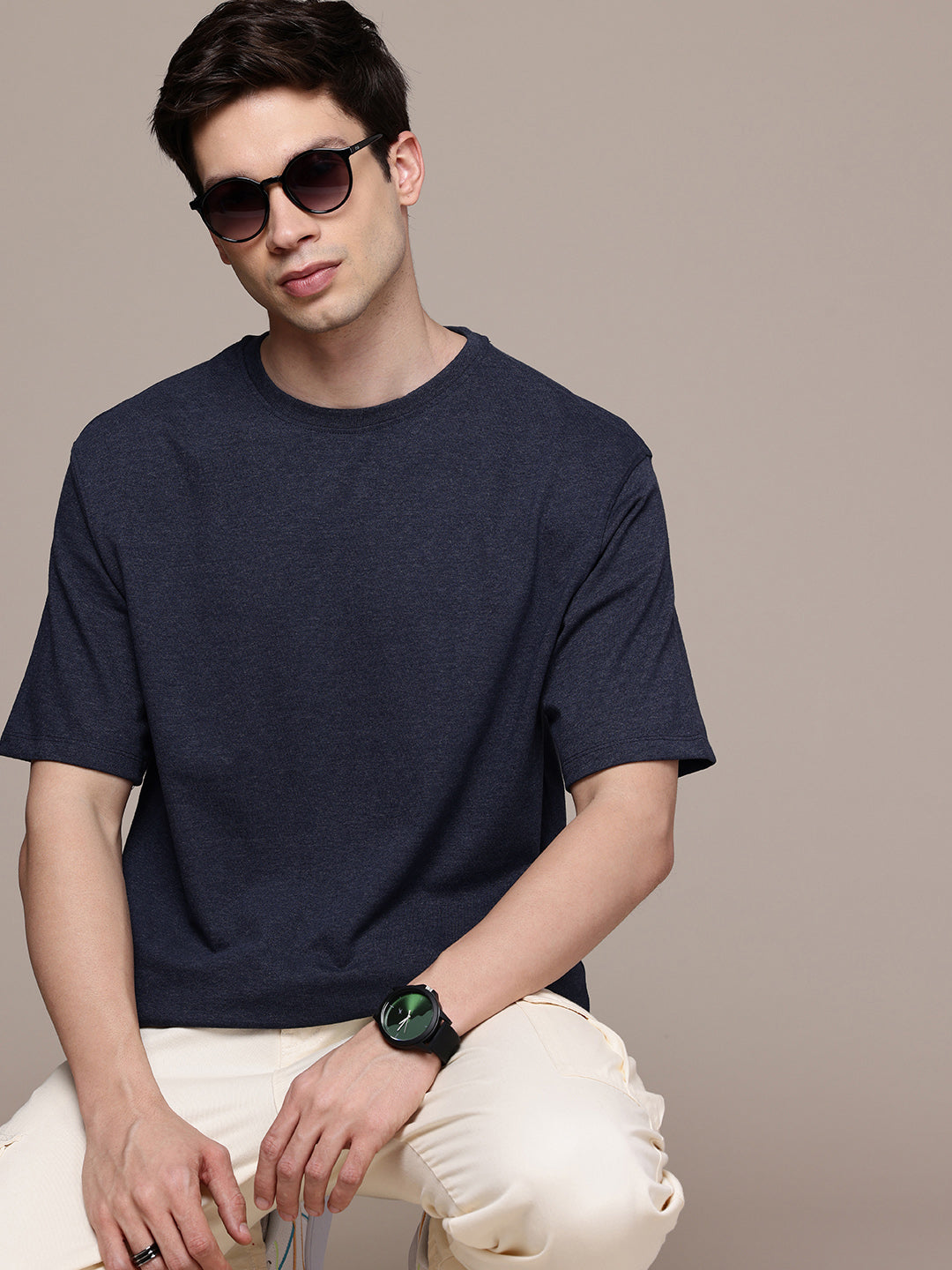 Oversized Navy Melange T-Shirt