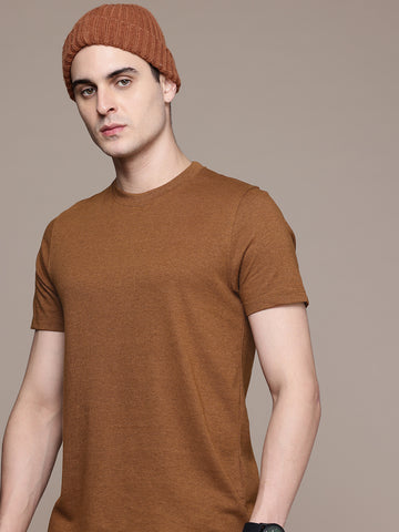 Mens Regular Half Sleeve Mustard Brown T-Shirt