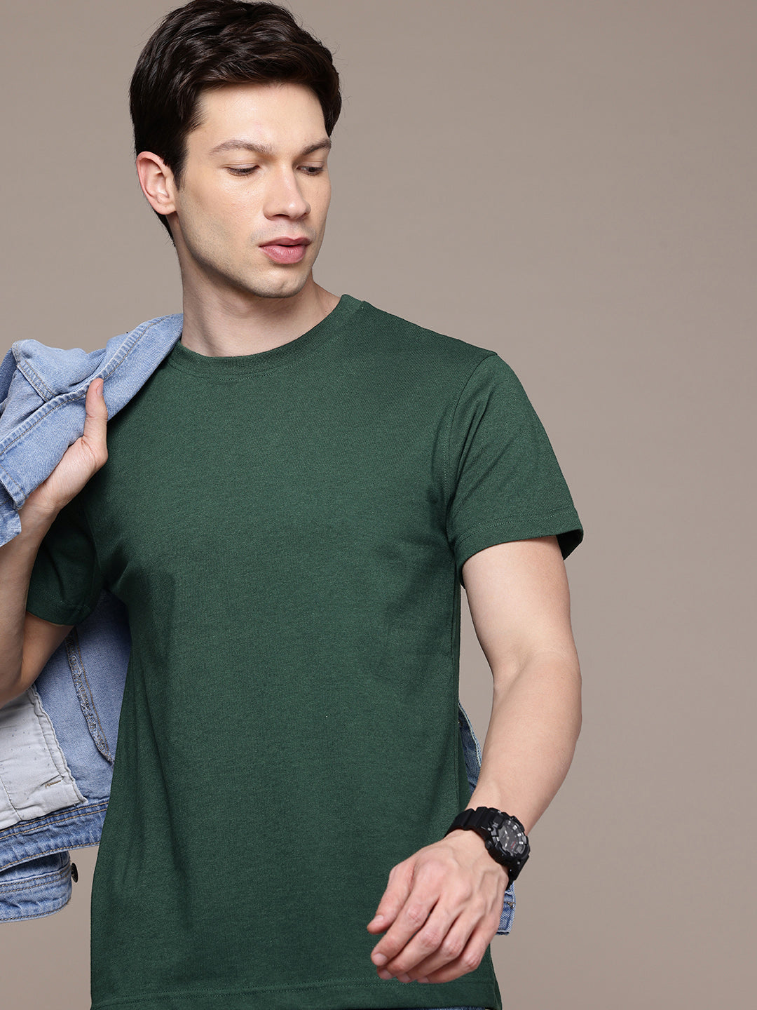 Mens Regular Half Sleeve Bottle Green T-Shirt