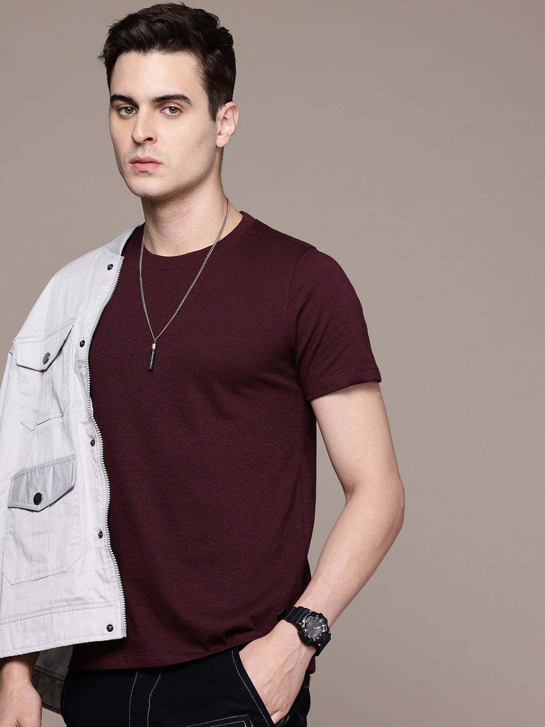 Mens Regular Half Sleeve Burgndy T-Shirt
