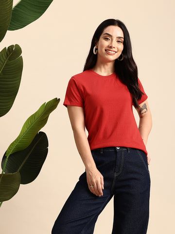 Half Sleeve  Red T-Shirt