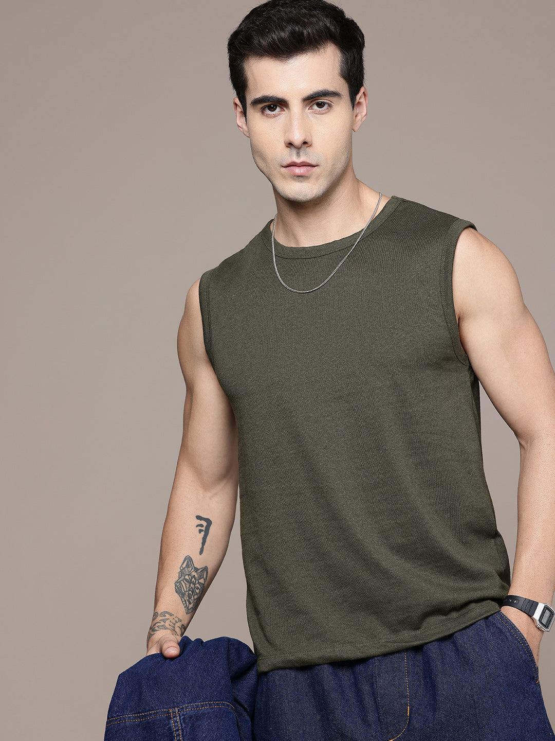 Sleeveless Olive Green T-Shirt