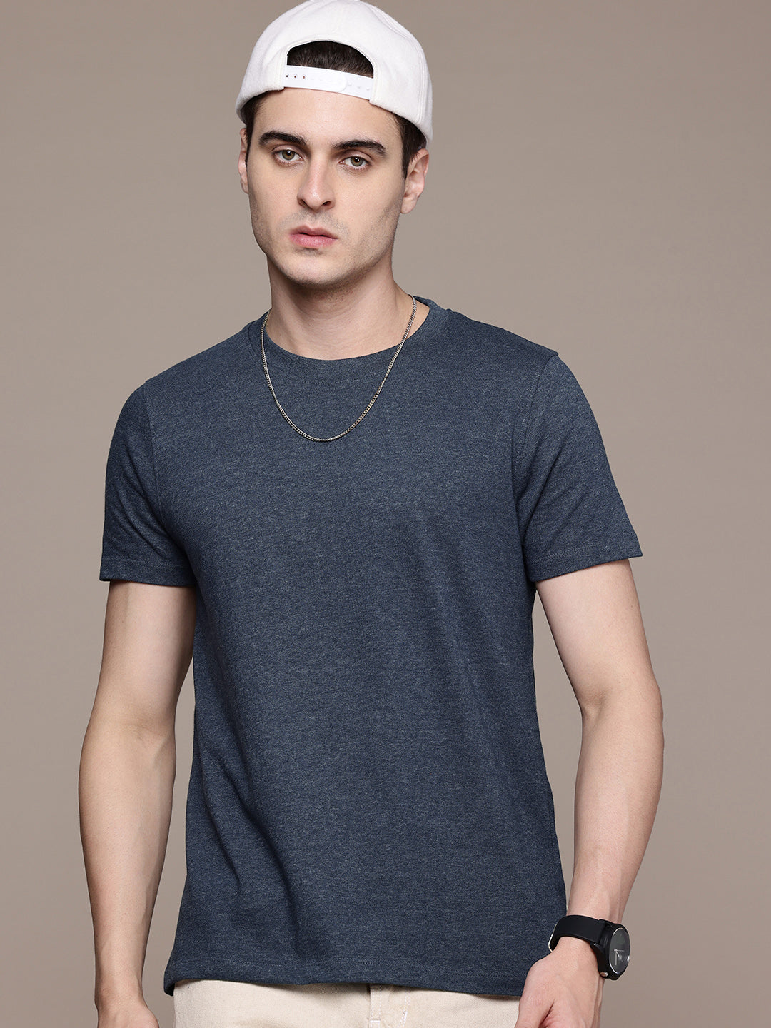 Mens Regular Half Navy Melange T-Shirt