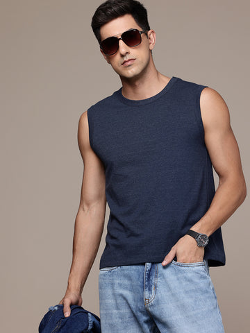 Navy Melange Sleeveless  T-Shirt