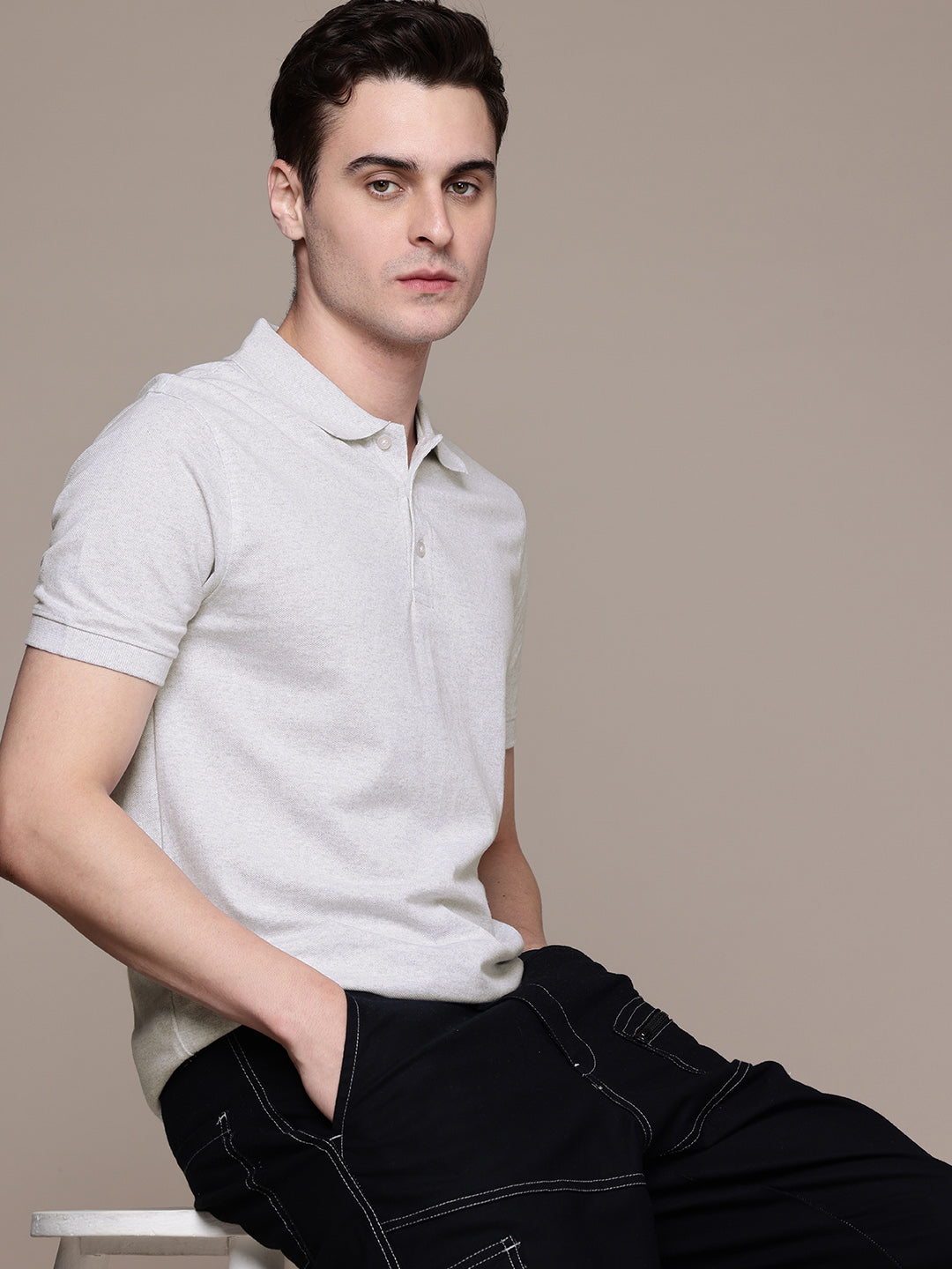 White Melange Polo T-Shirt