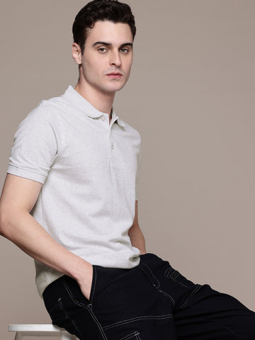 White Melange Polo T-Shirt