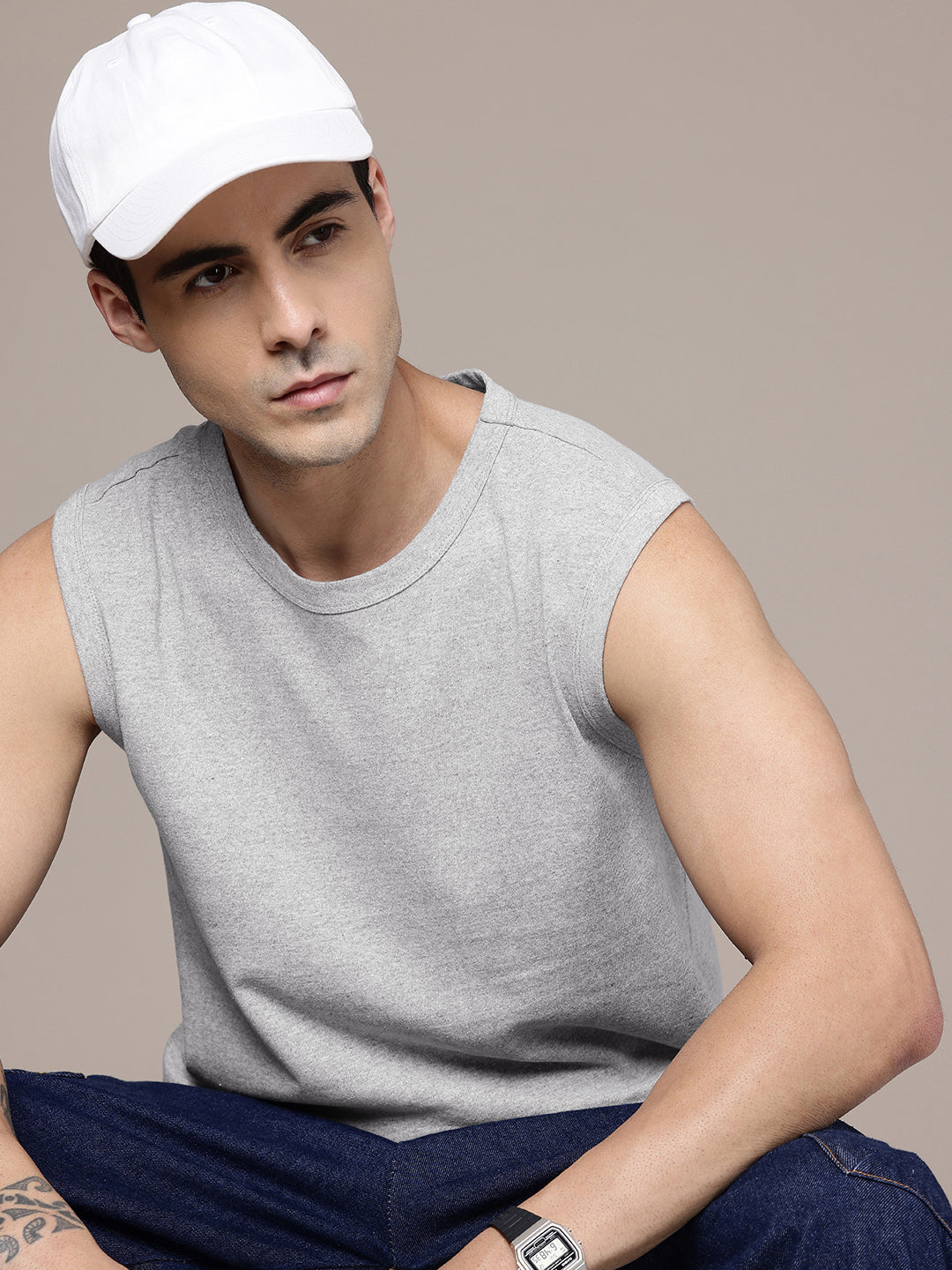 Sleeveless  Grey T-Shirt