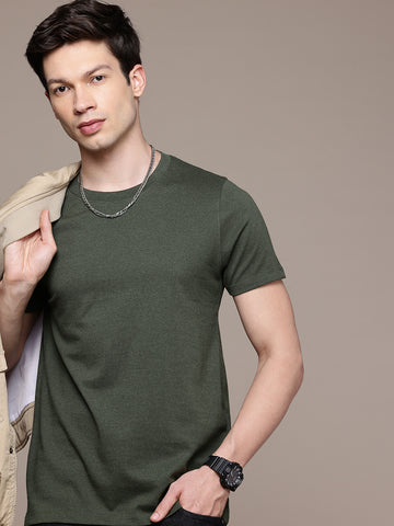 Mens Regular Half Sleeve Olive Green T-Shirt