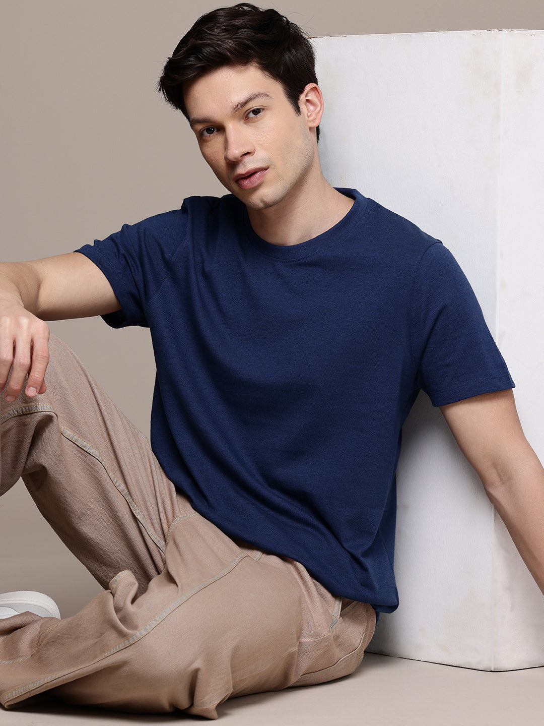 Mens Regular Half Sleeve Airforce Blue T-Shirt