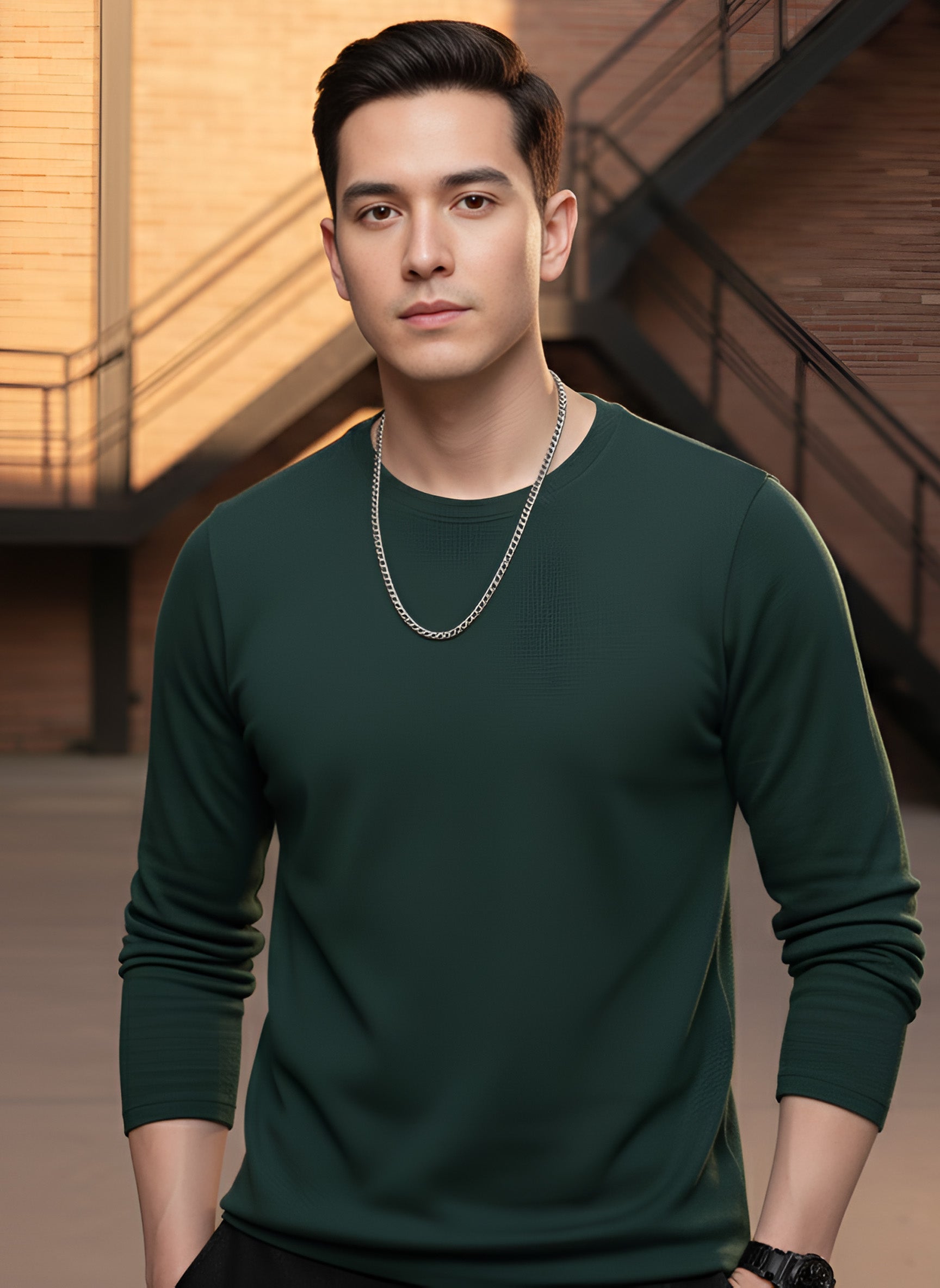 Long Sleeve Bottle Green  T-Shirt