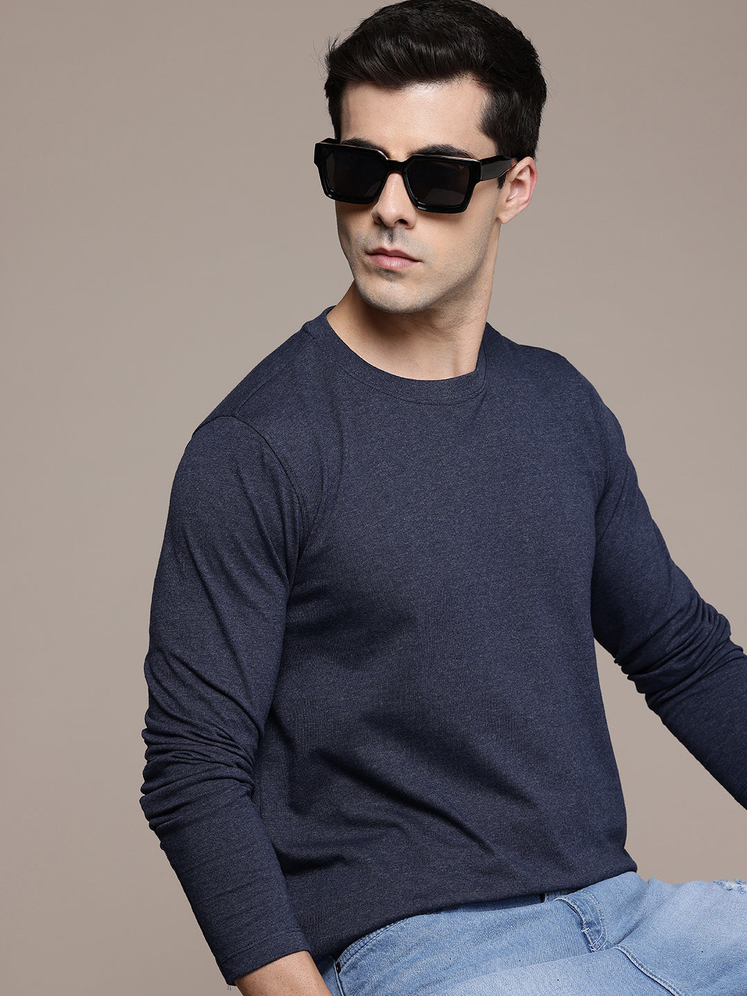 Long Sleeve Navy Melange T-Shirt