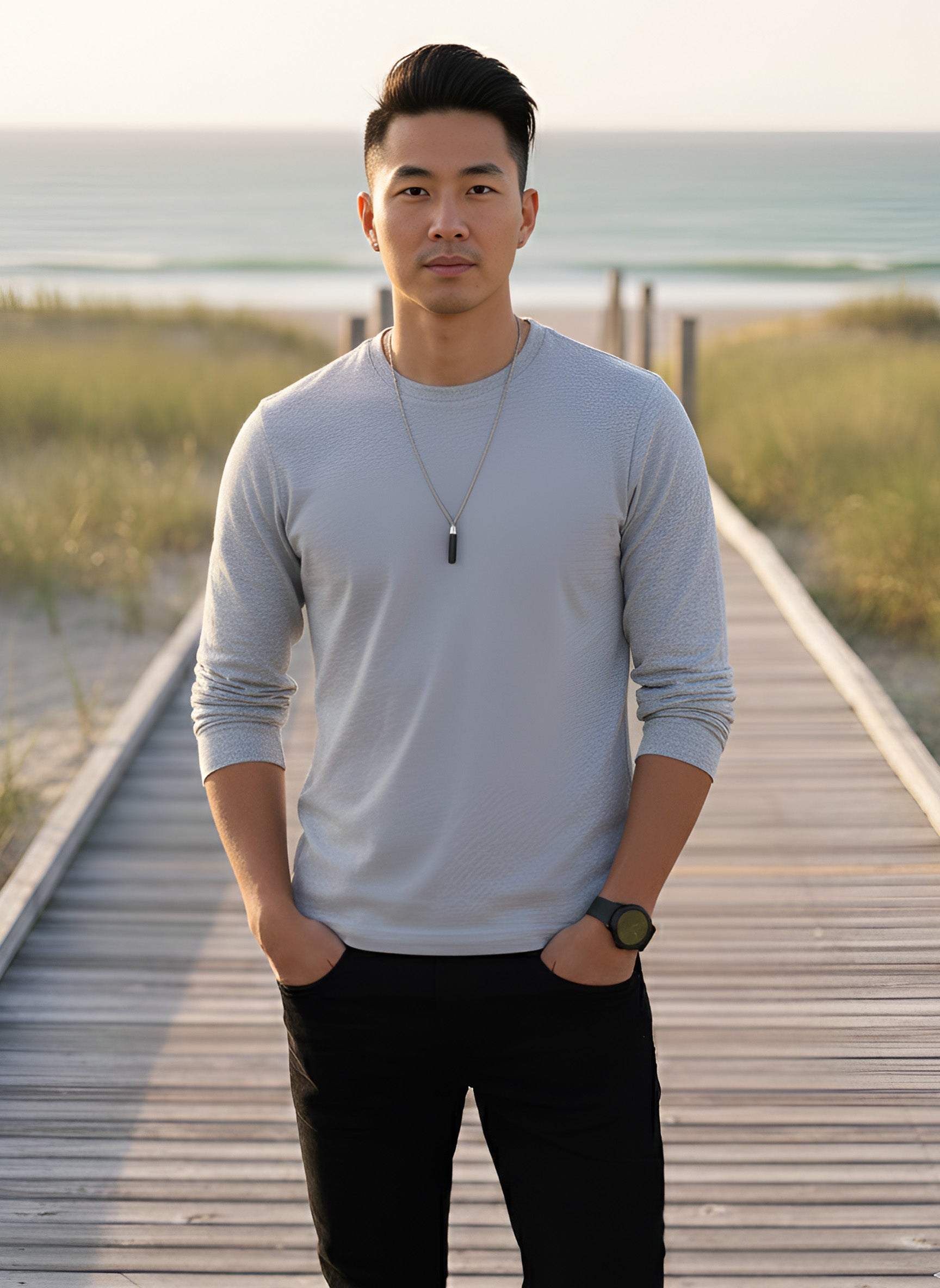 Long Sleeve Grey Melange T-Shirt