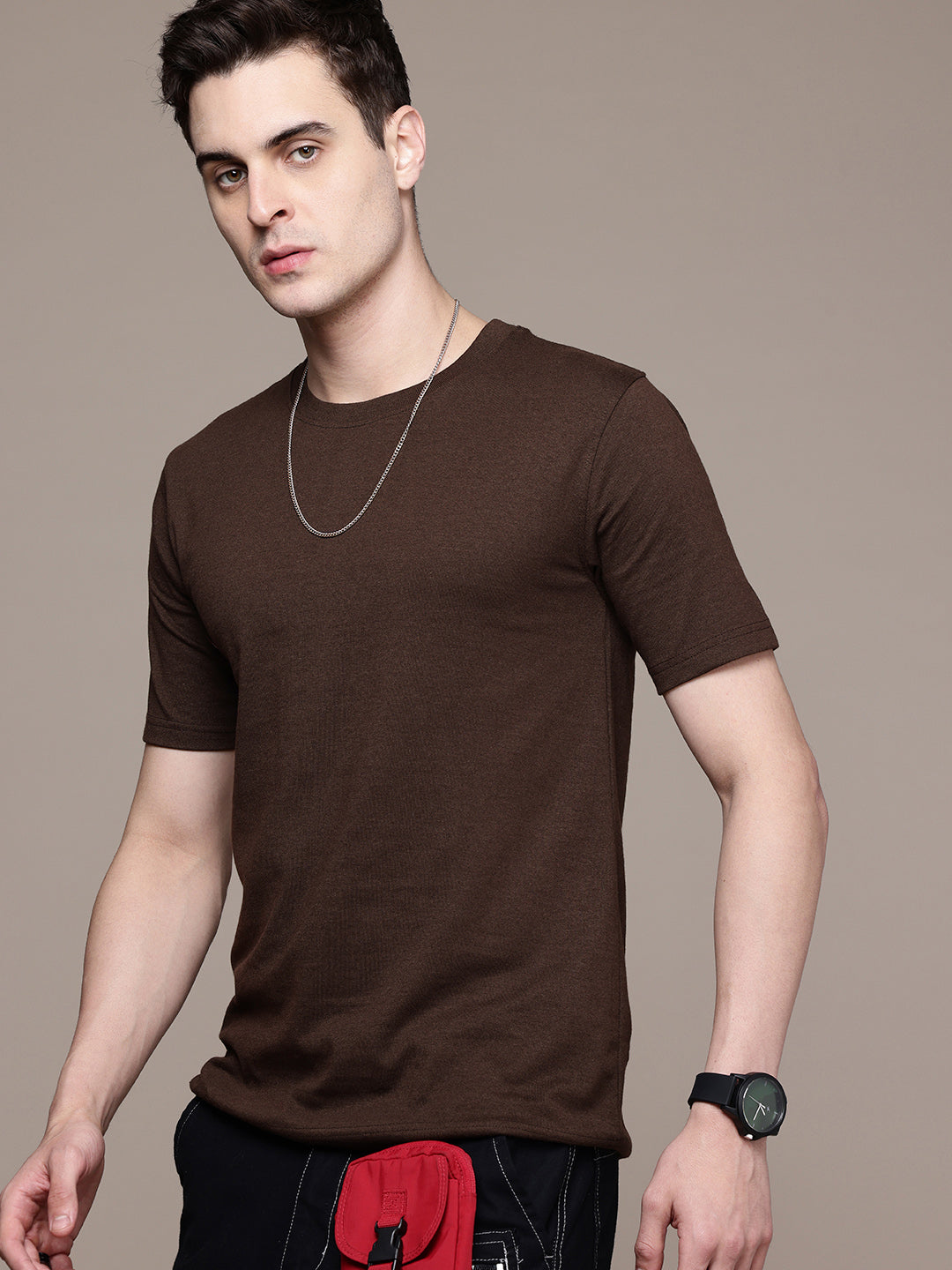 Mens Regular Half Sleeve Coffee Brown T-Shirt