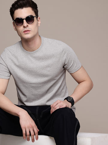 Mens Regular Half Sleeve Grey Melange T-Shirt