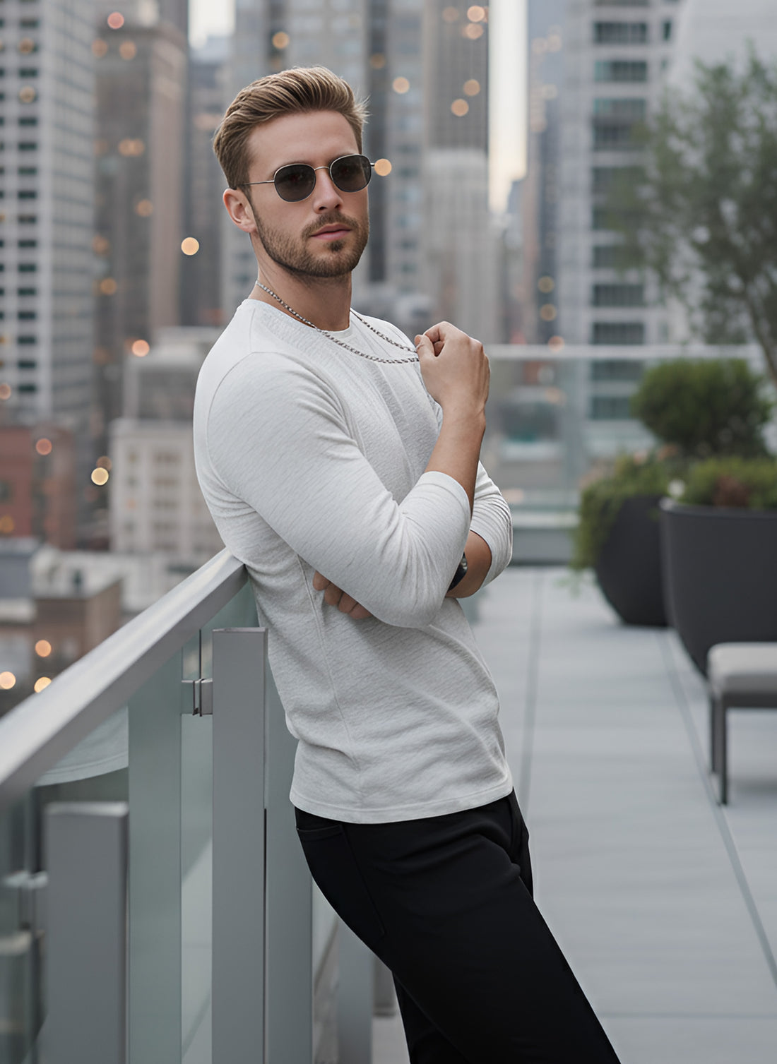 Long Sleeve White Melange  T-Shirt