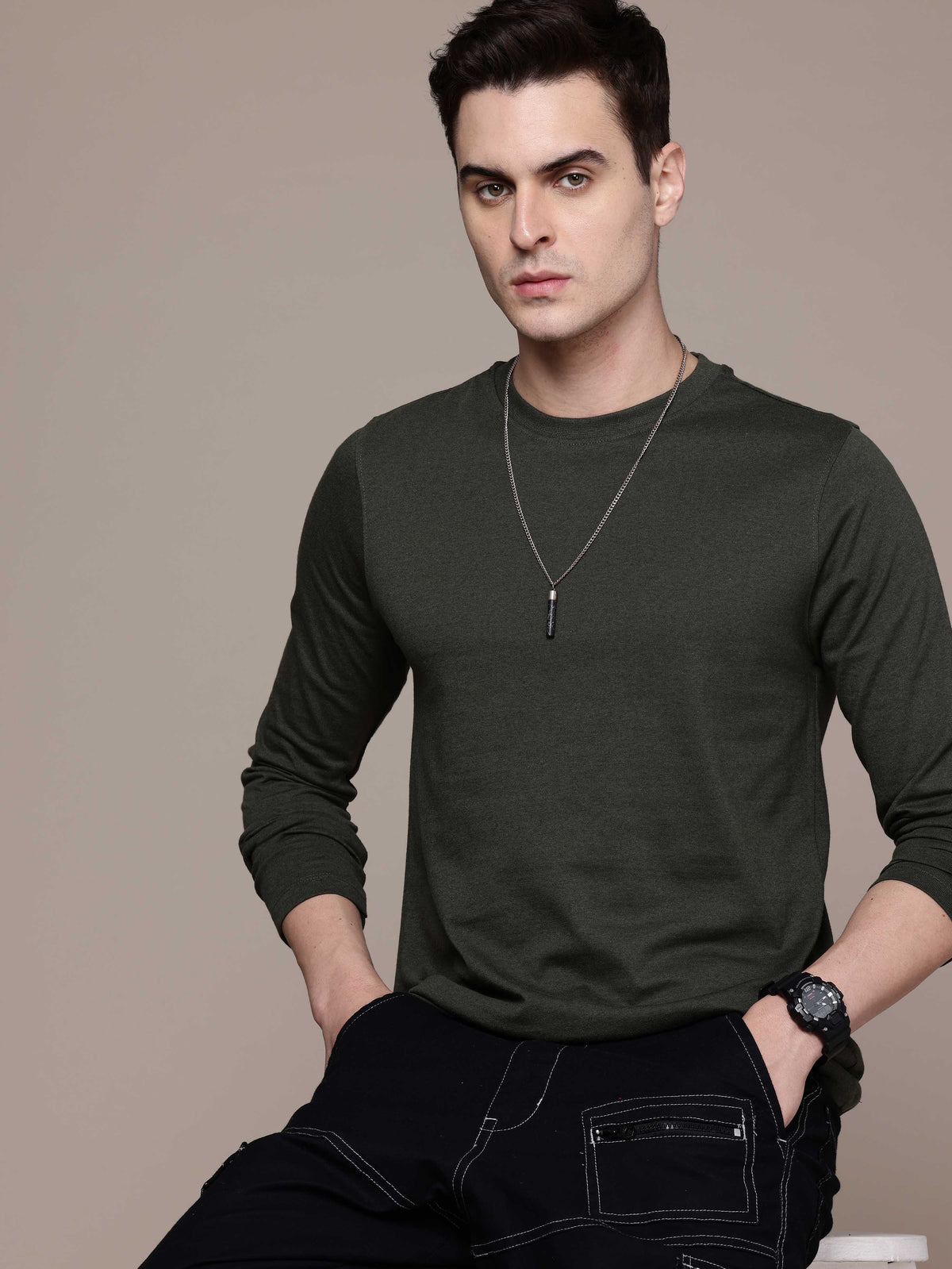 Mens Long Sleeve Olive Green