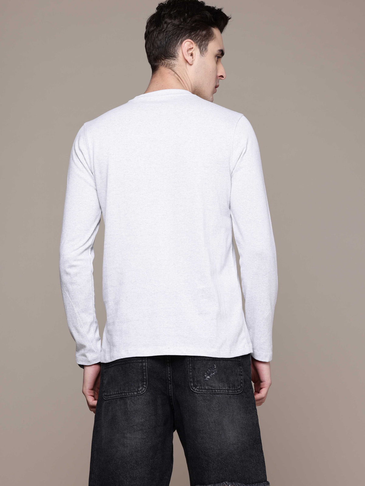 Mens Long Sleeve White Melange