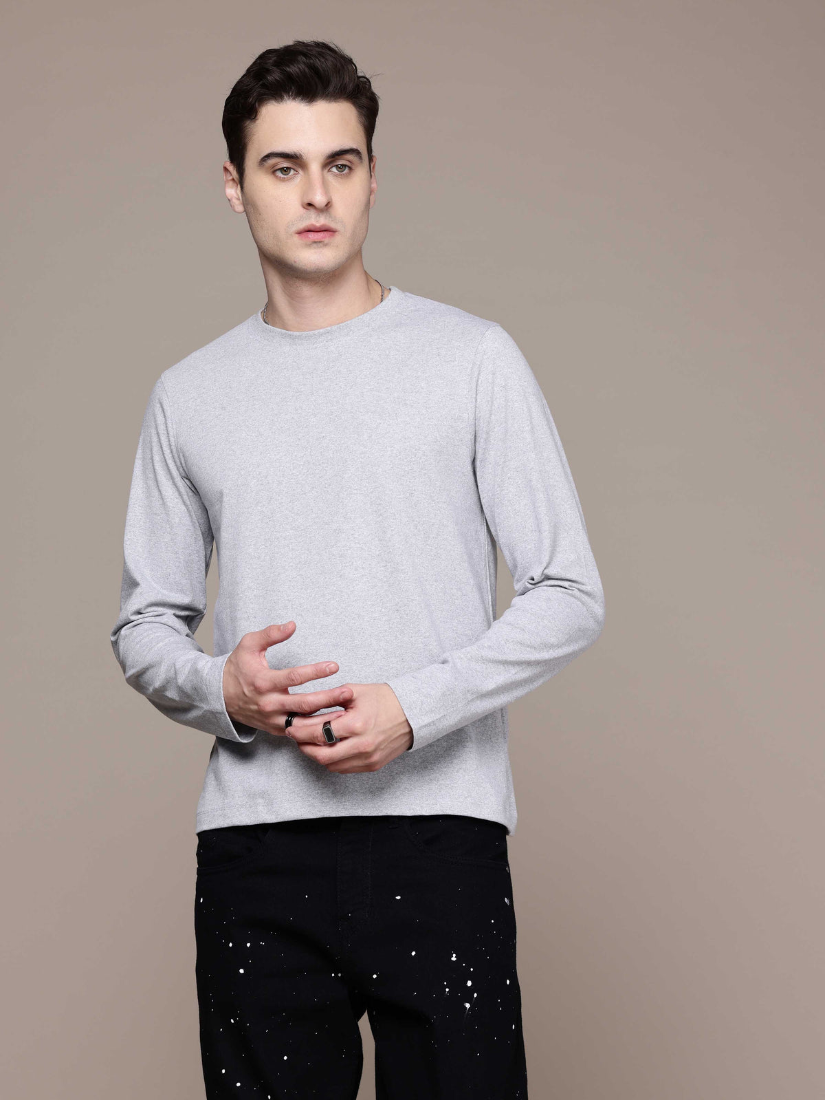 Mens Long Sleeve Grey Melange