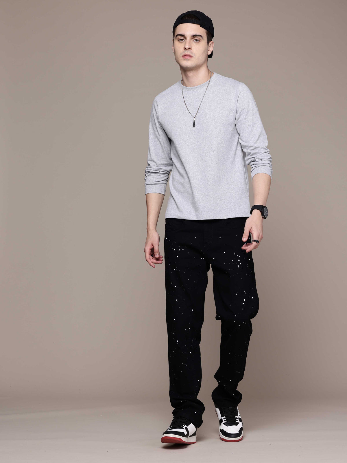 Mens Long Sleeve Grey Melange