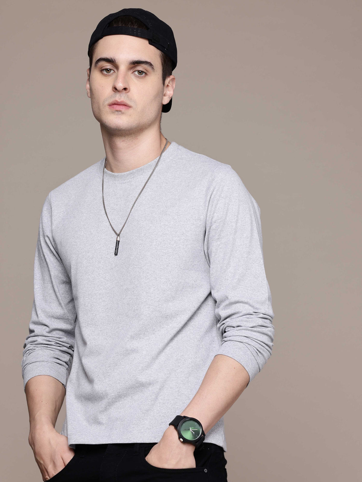 Mens Long Sleeve Grey Melange