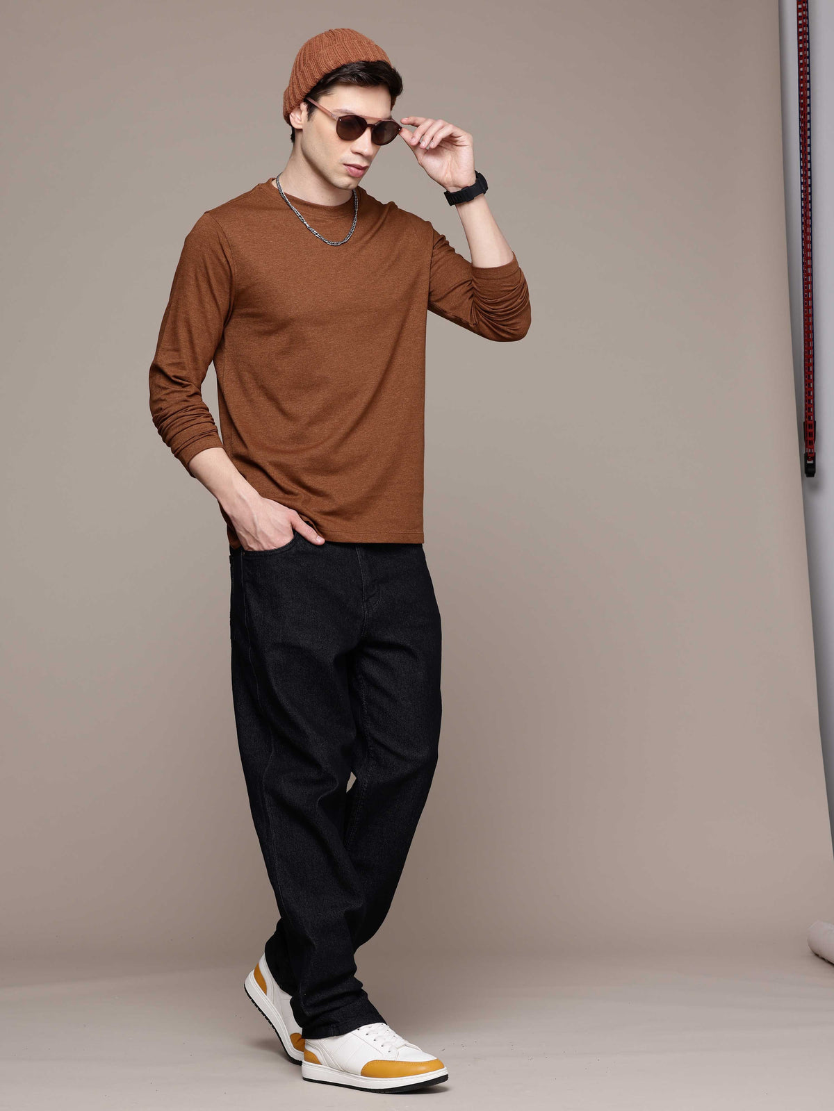 Mens Long Sleeve Mustard Brown