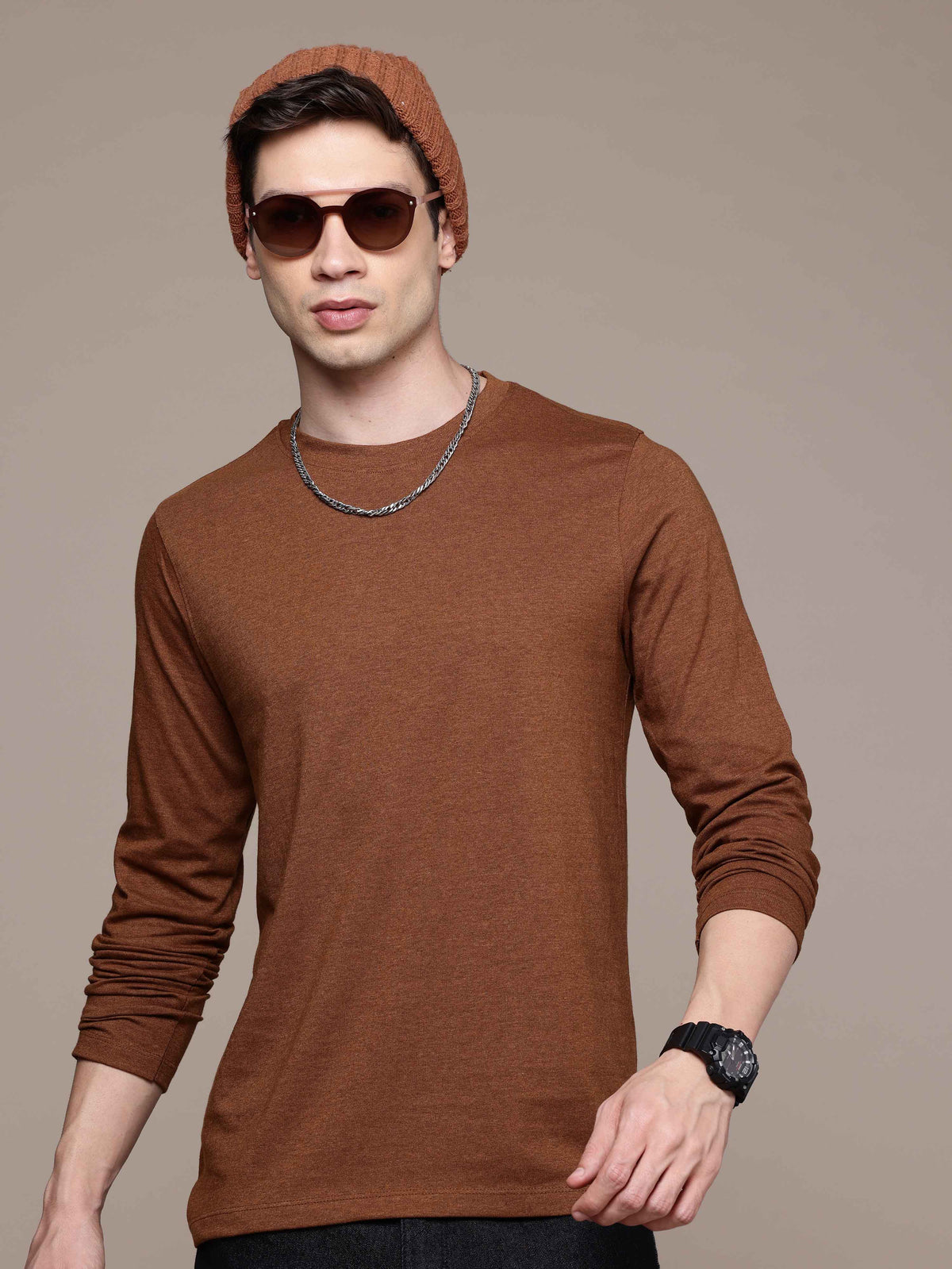 Mens Long Sleeve Mustard Brown