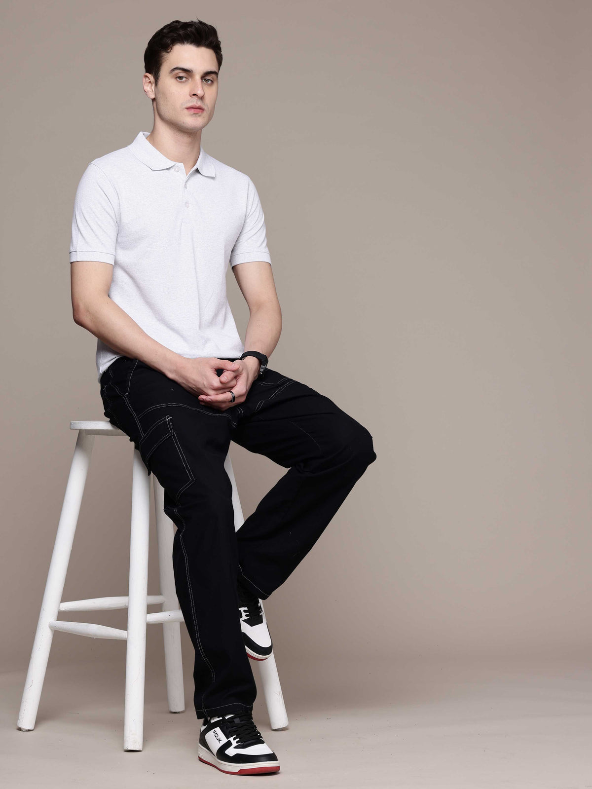 White Melange  Polo T-Shirt