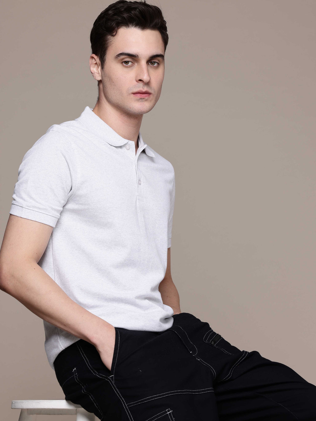 White Melange  Polo T-Shirt
