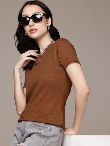 Half Sleeve  Mustard Brown T-Shirt