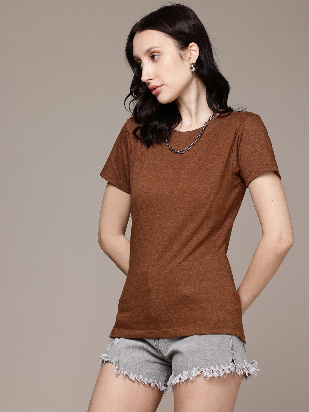 Half Sleeve  Mustard Brown T-Shirt