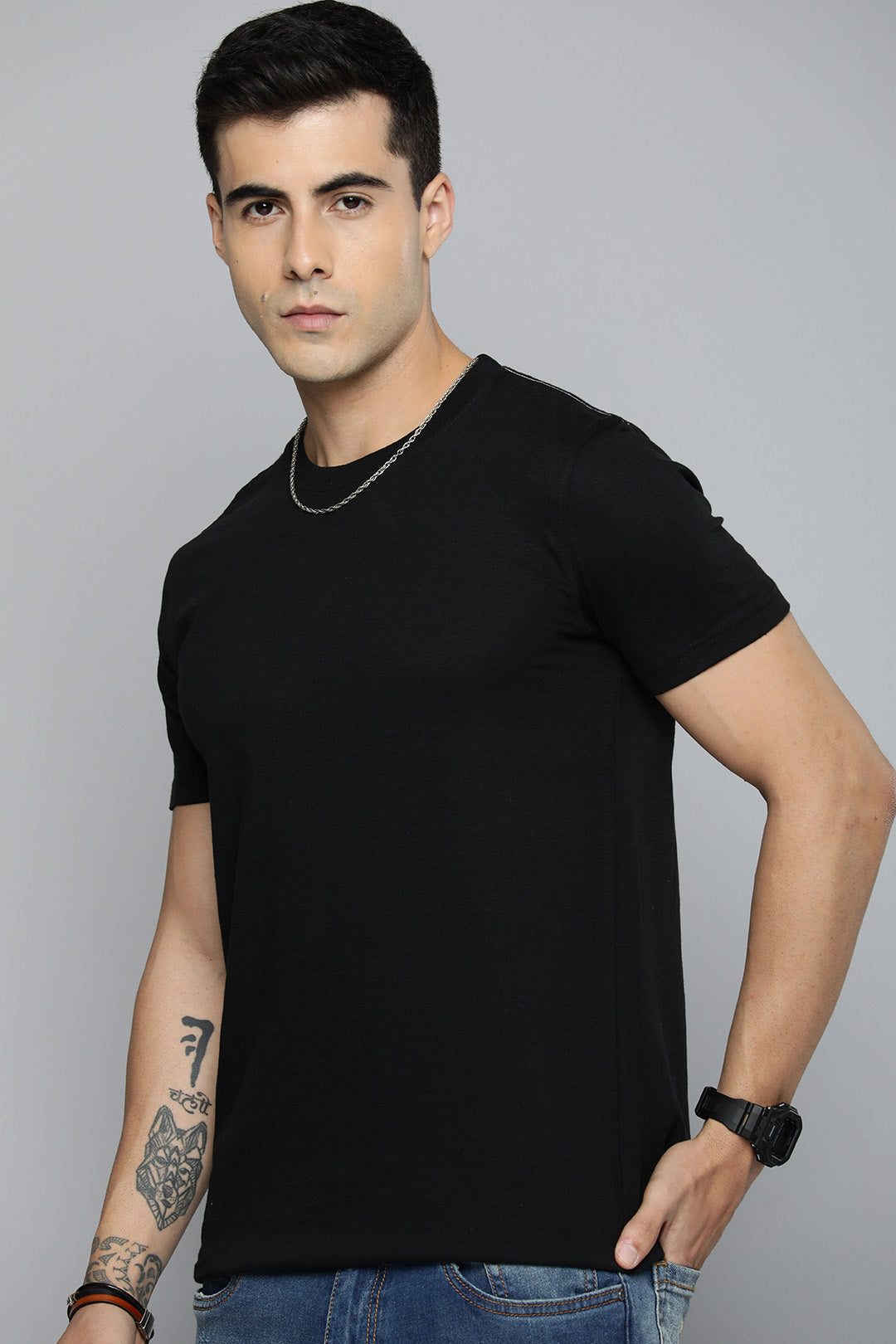 Mens Regular Half Sleeve Black T-Shirt
