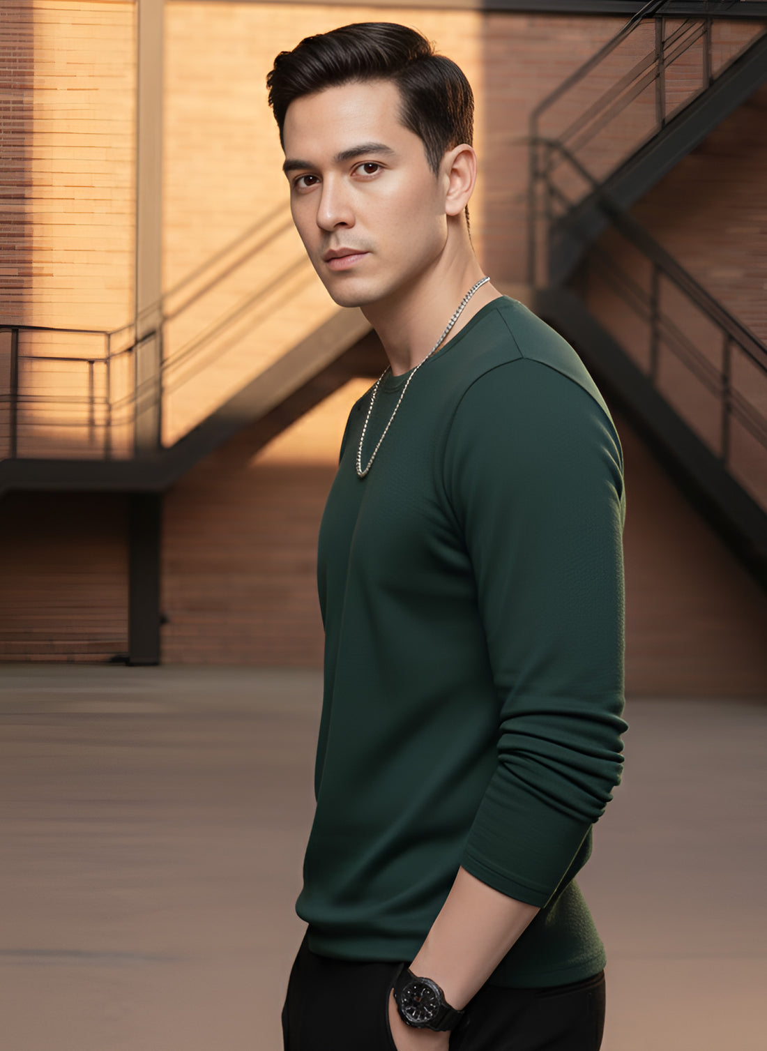 Long Sleeve Bottle Green  T-Shirt