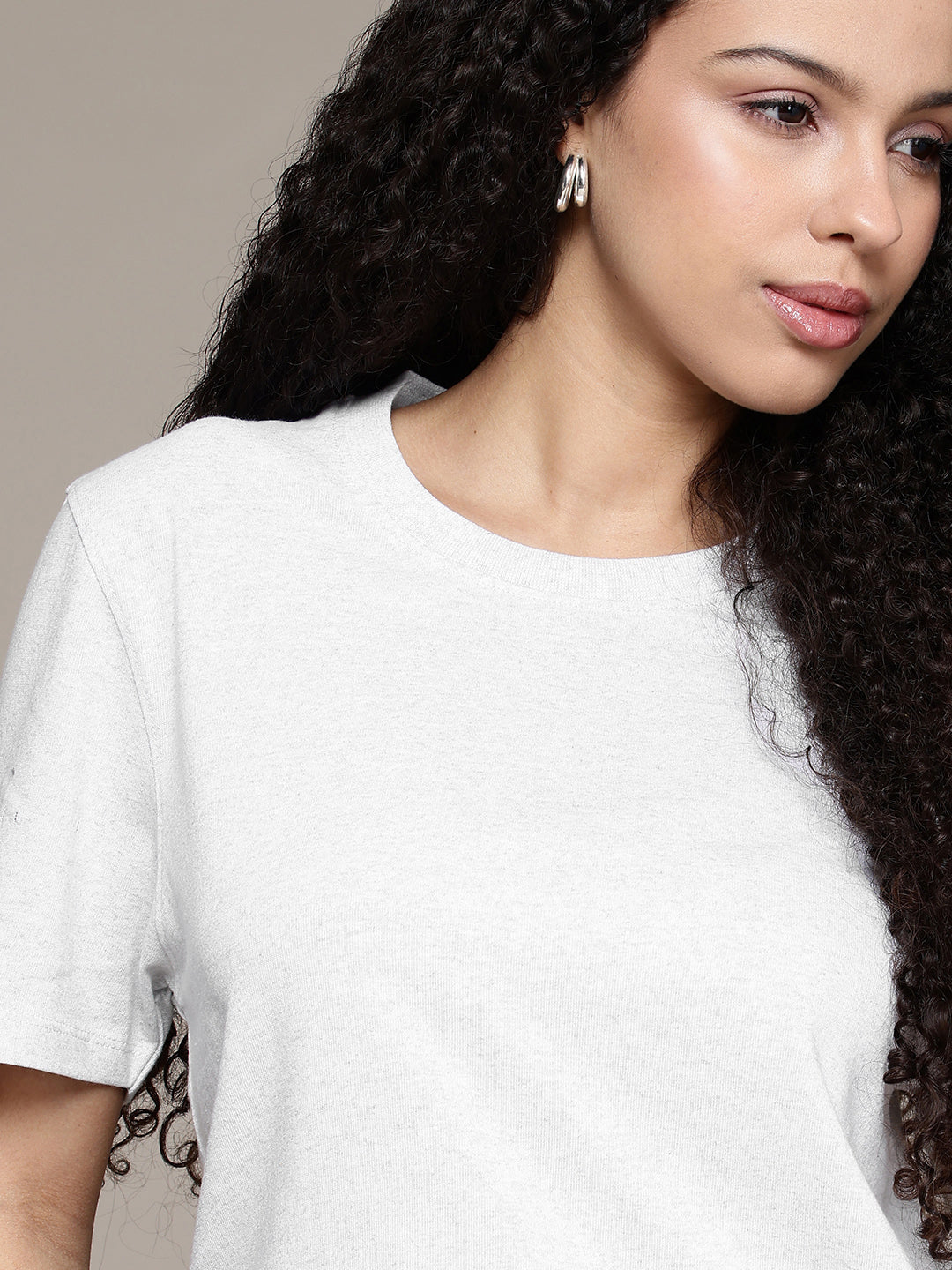 Half Sleeve White Melange T-Shirt