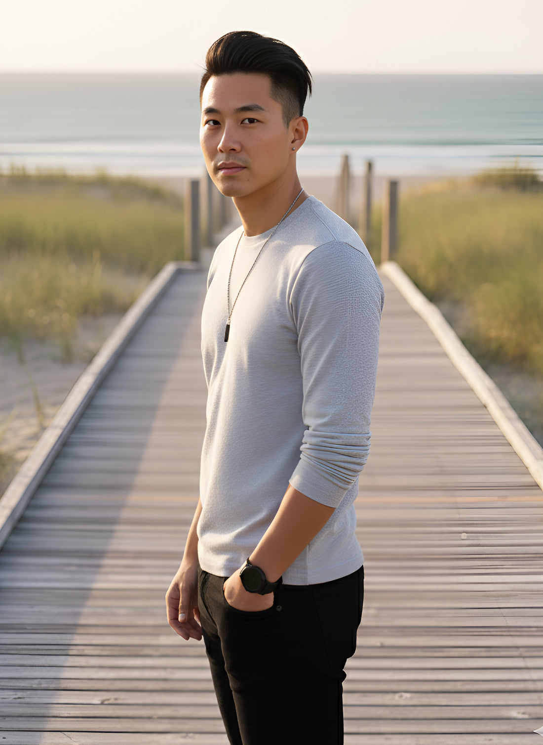 Long Sleeve Grey Melange T-Shirt