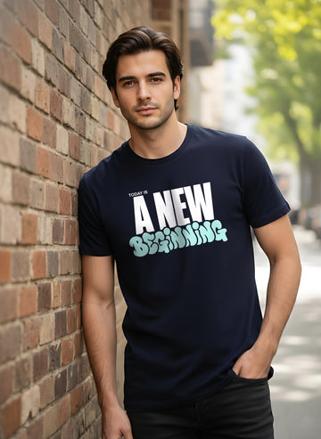 Mens Graphic Regular Half Navy T-Shirt