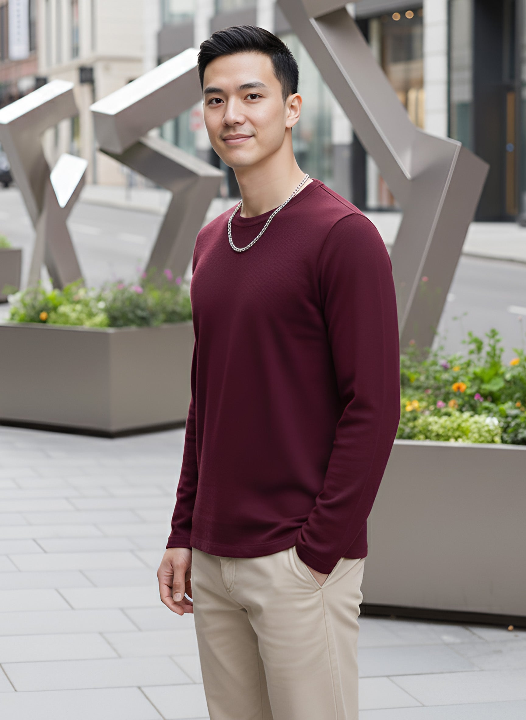 Long Sleeve Bargundy T-Shirt